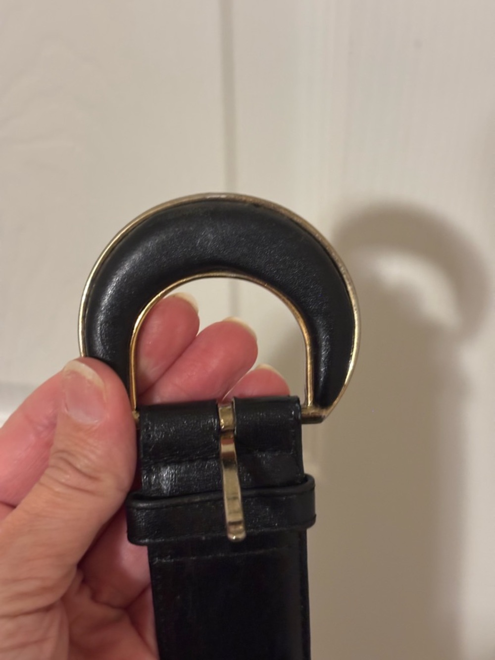 Liz Claiborne 1988 Vintage Black Leather Belt with Gold Crescent Buckle